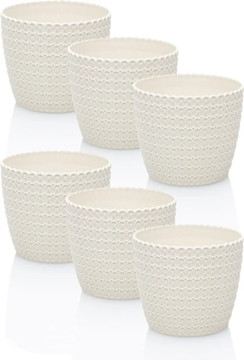 Lot de 6 cache-pots ronds blanc crème, 11 cm