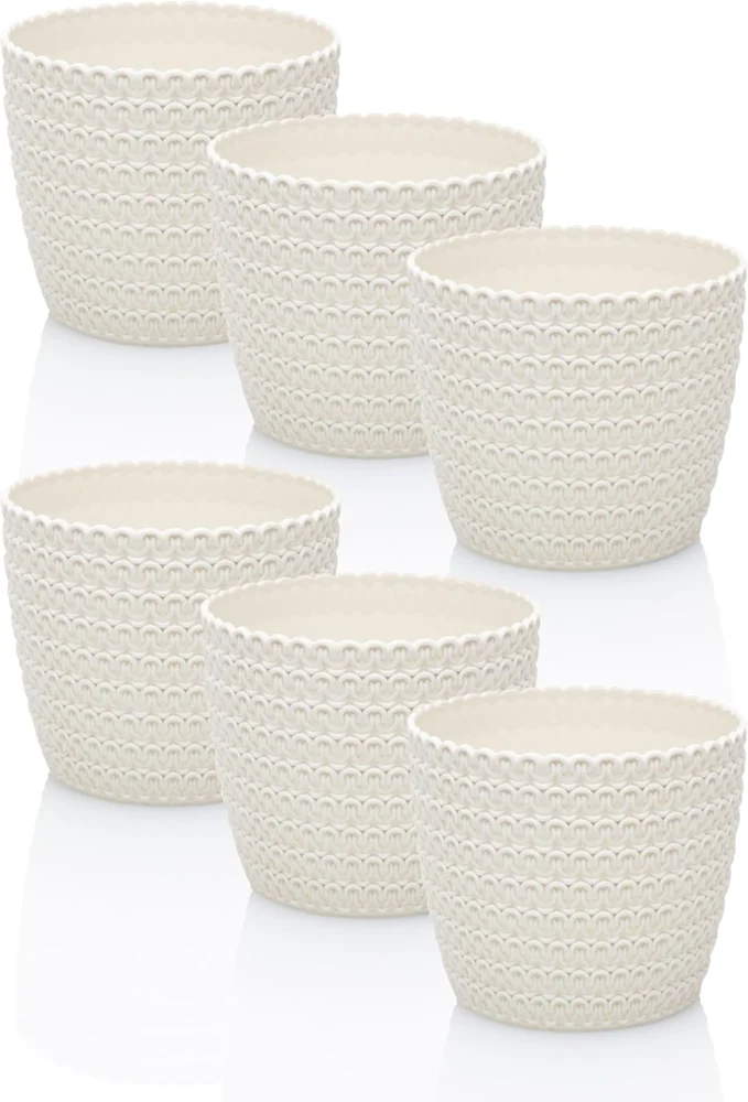 Lot de 6 cache-pots ronds blanc crème, 11 cm