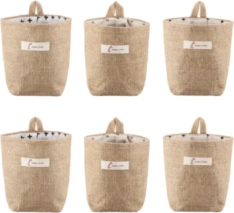 Lot de 6 petits paniers muraux en coton et lin
