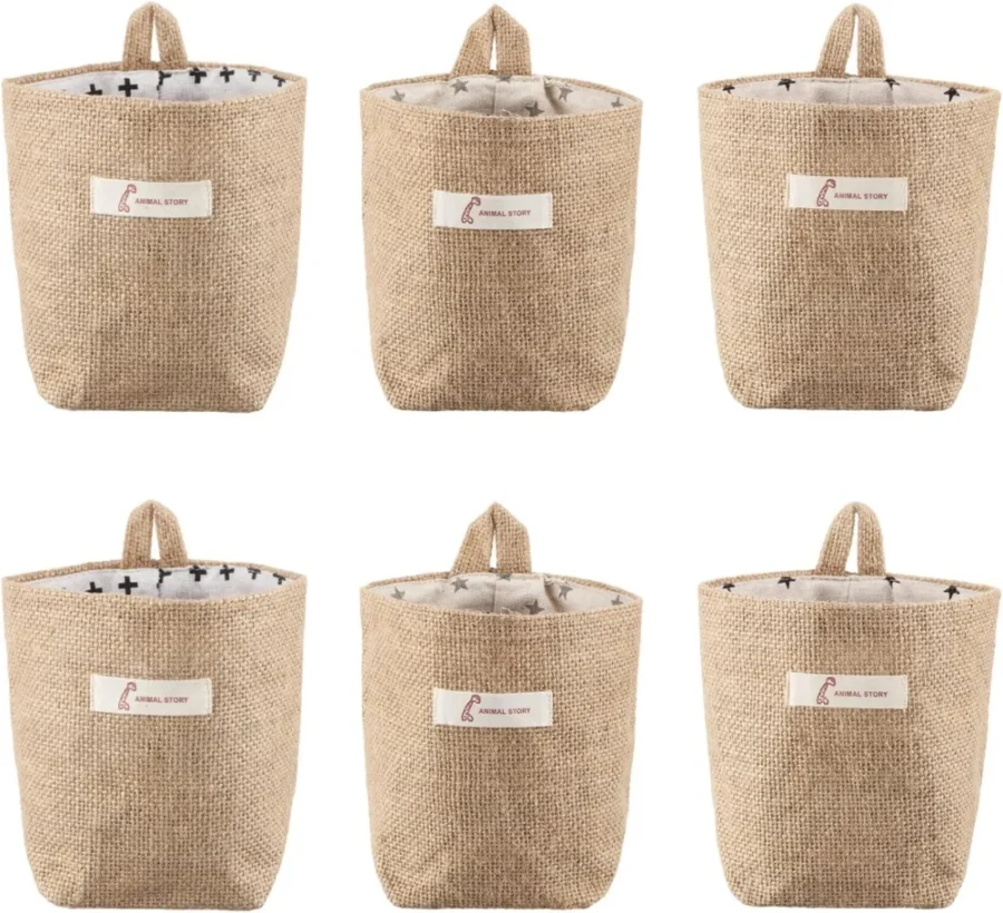 Lot de 6 petits paniers muraux en coton et lin