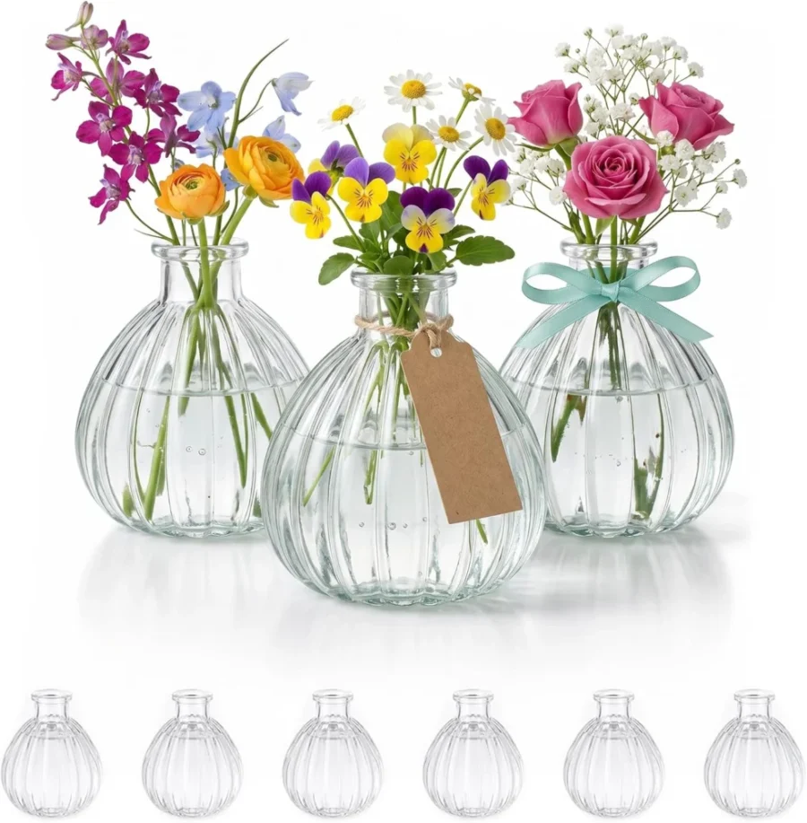 Lot de 6 petits vases soliflores en verre, 9,5 cm
