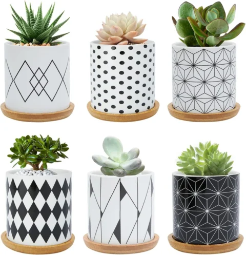 Lot de 6 pots céramique géométriques, 7,5 cm
