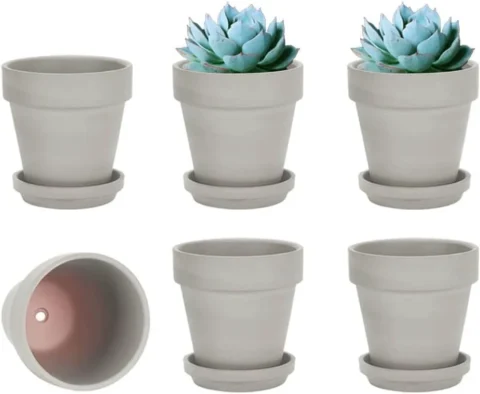 Lot de 6 pots en terre cuite grise, 10 cm