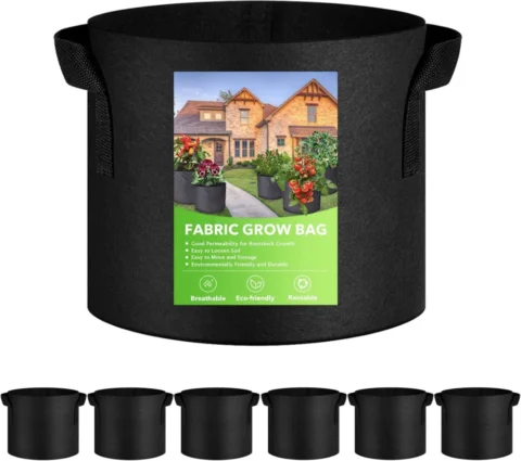 Lot de 6 sacs de plantation noirs, 60 L, avec poignées