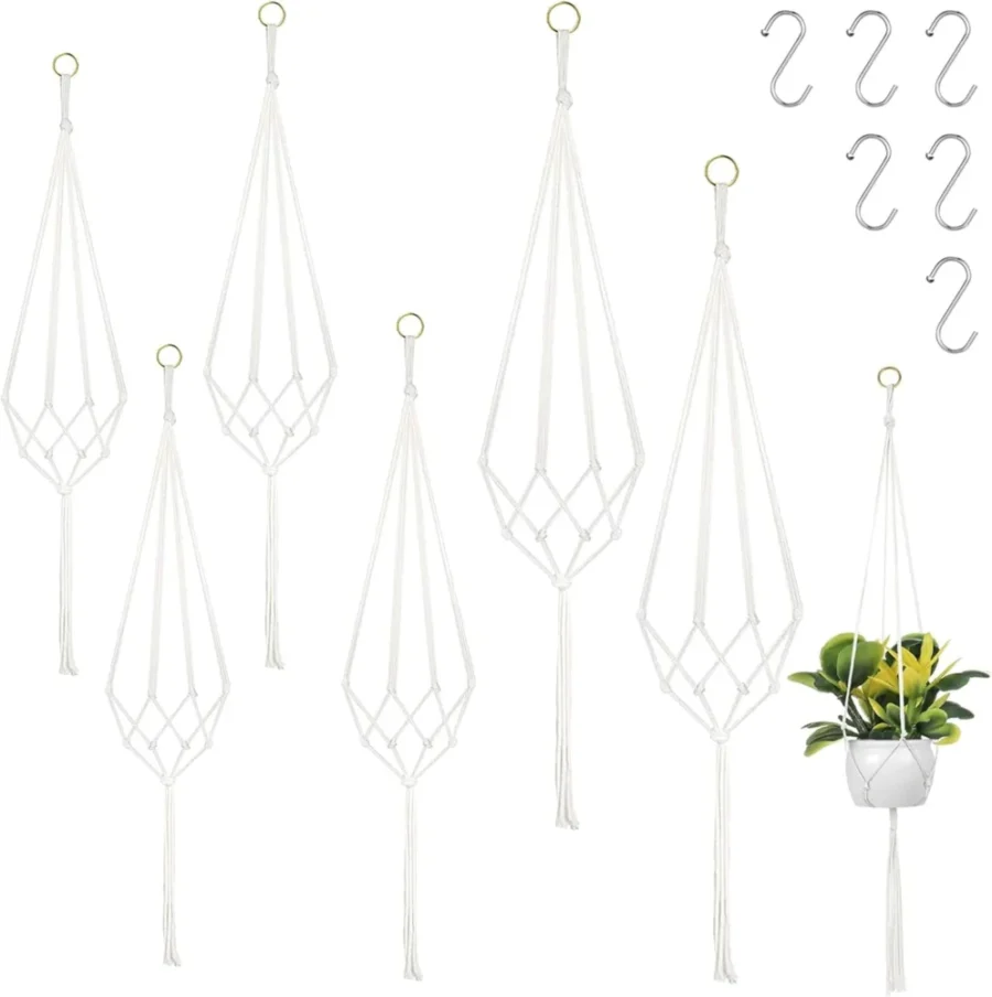 Lot de 6 suspensions en macramé, 3 longueurs