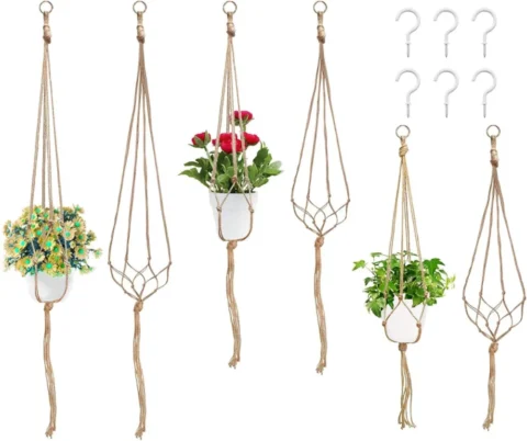 Lot de 6 suspensions macramé pour pots de 10 à 20 cm