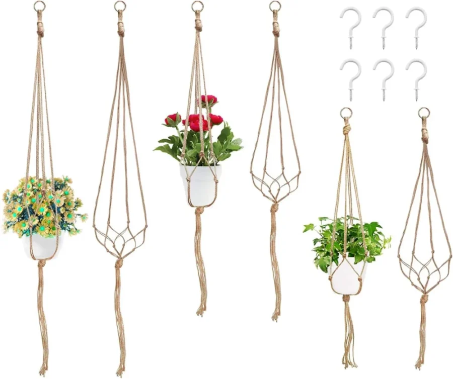 Lot de 6 suspensions macramé pour pots de 10 à 20 cm
