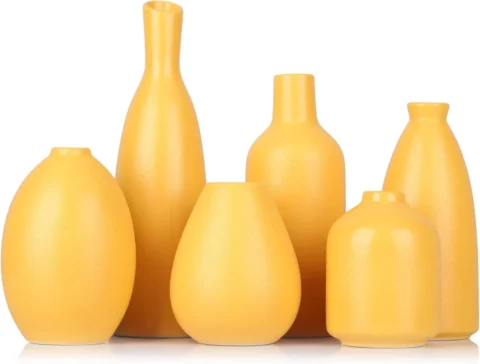 Lot de 6 vases bourgeons en céramique jaune, imperméables