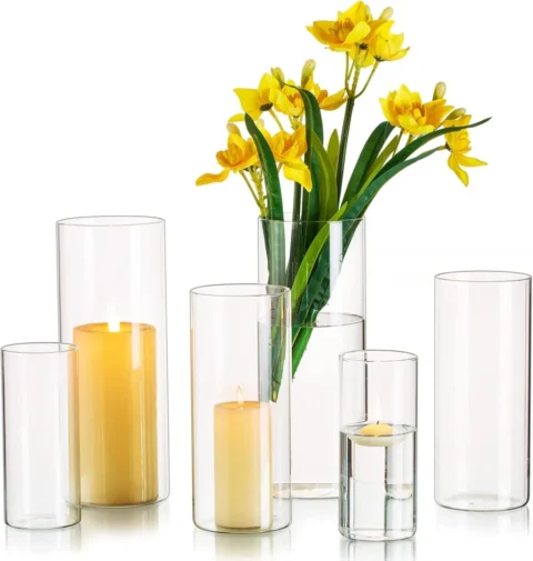 Lot de 6 vases cylindriques en verre borosilicaté