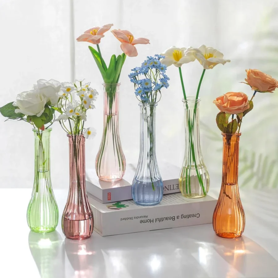 Lot de 6 vases en verre coloré, 21,7 cm de haut