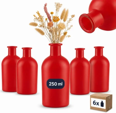 Lot de 6 vases en verre rouge, style apothicaire