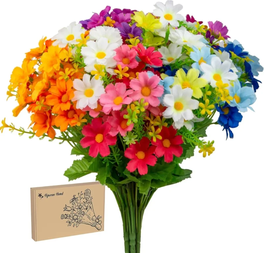 Lot de 7 bouquets de marguerites artificielles multicolores