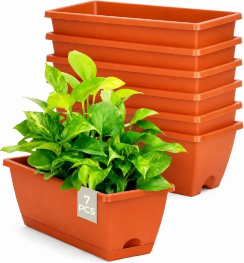 Lot de 7 jardinières rectangulaires rouges, 43 cm