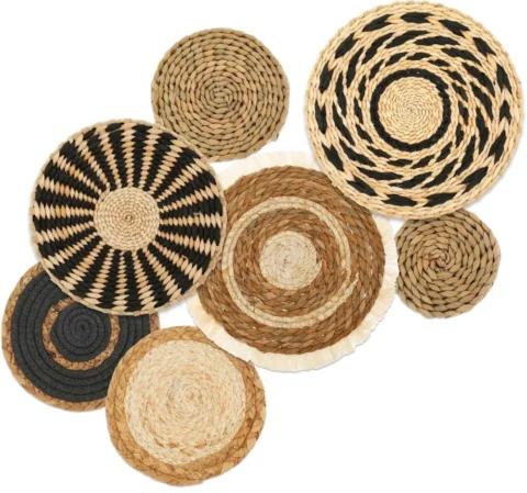 Lot de 7 paniers muraux bohèmes en fibres naturelles