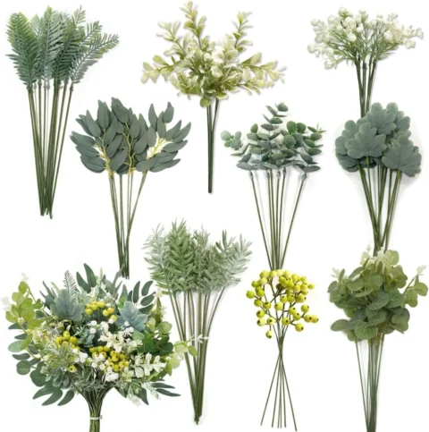Lot de 78 feuilles d’eucalyptus artificielles avec tiges