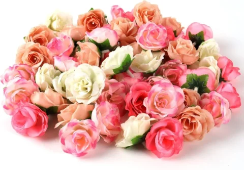 Lot de 79 petites têtes de roses artificielles