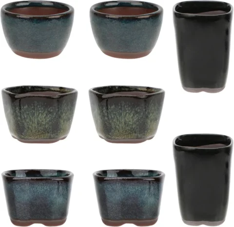 Lot de 8 mini pots à bonsaï émaillés, 4 cm