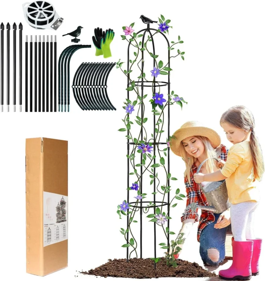 Obélisque de jardin en métal noir, 146 cm, forme L