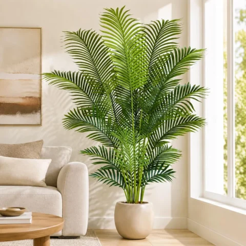 Palmier areca artificiel 180 cm, pot en ciment noir
