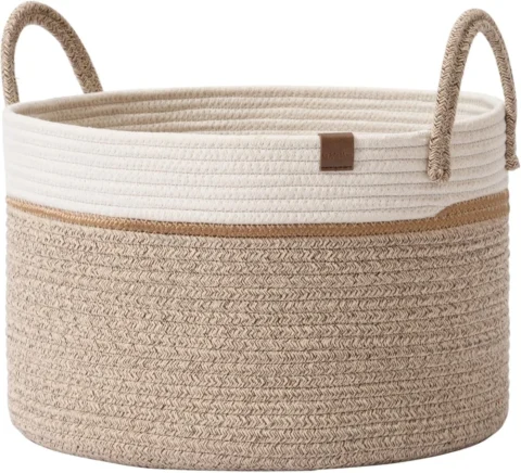 Panier à linge rond en corde de coton, 32 litres
