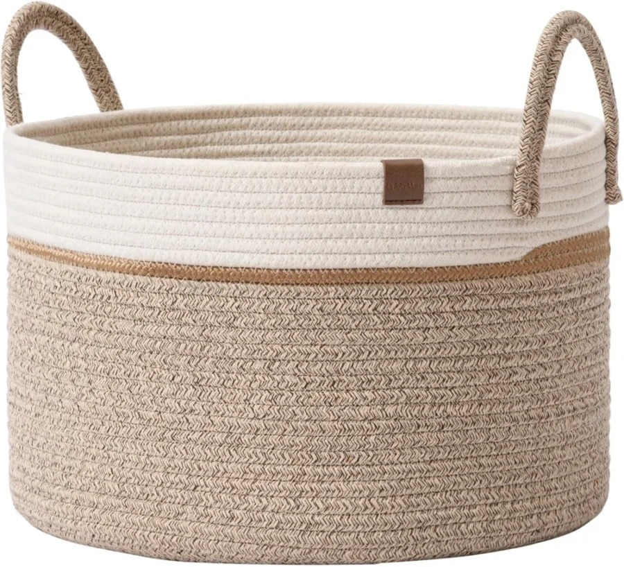 Panier à linge rond en corde de coton, 32 litres