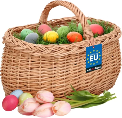 Panier à provisions en osier tressé, anse rigide