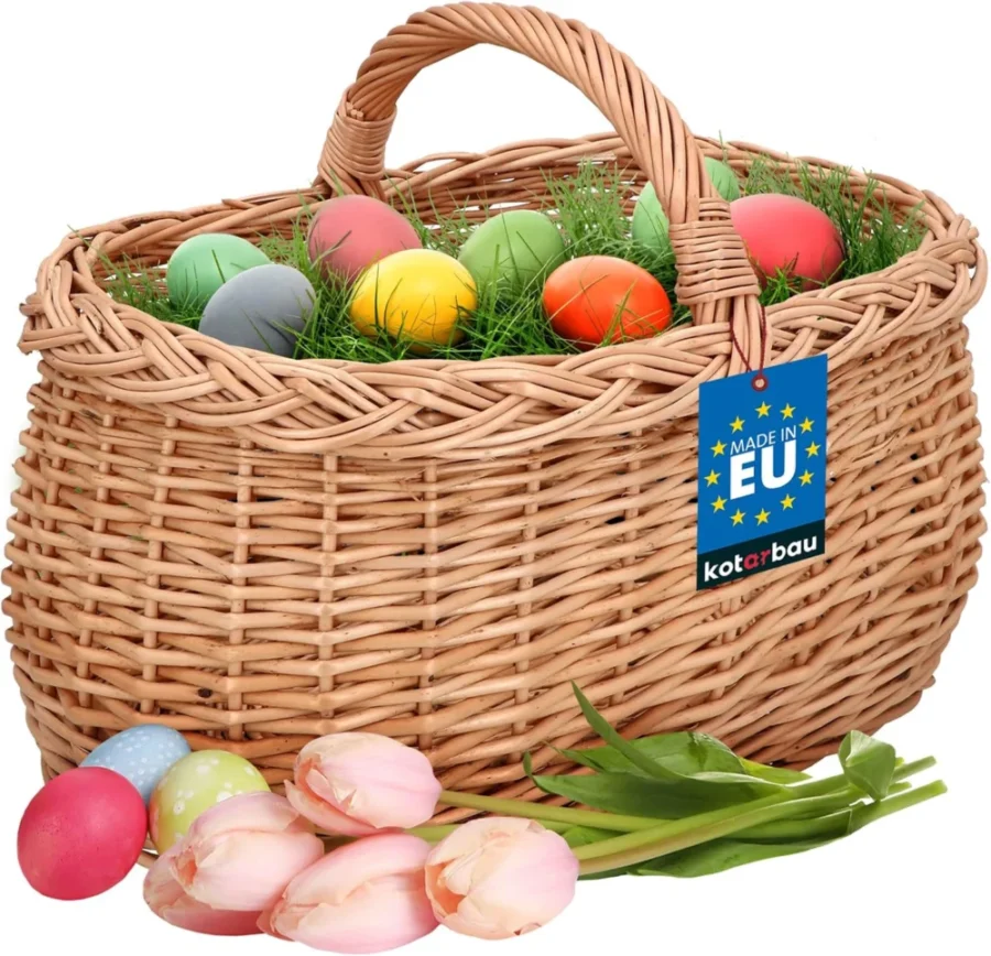Panier à provisions en osier tressé, anse rigide