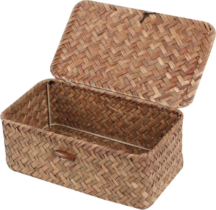 Panier avec couvercle en herbe de mer coffee, taille XS