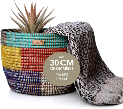 Panier cache-pot tressé artisanal, 30 cm