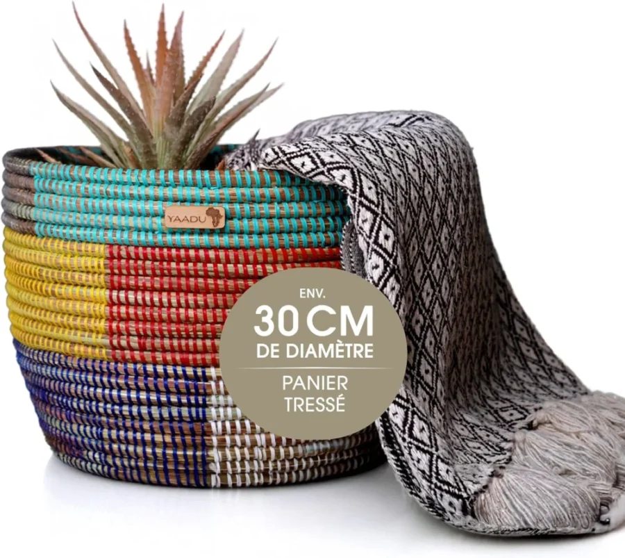 Panier cache-pot tressé artisanal, 30 cm
