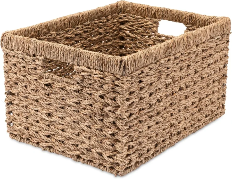 Panier d’étagère en jonc de mer, très stable