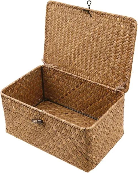 Panier de rangement avec couvercle en algue marine, XXL
