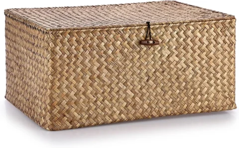 Panier de rangement en jonc de mer café, 40 x 28 cm