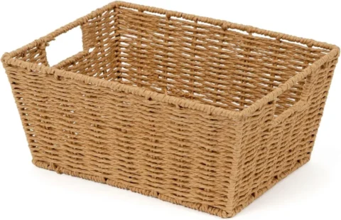 Panier de rangement en papier tressé beige, 31 x 24 cm