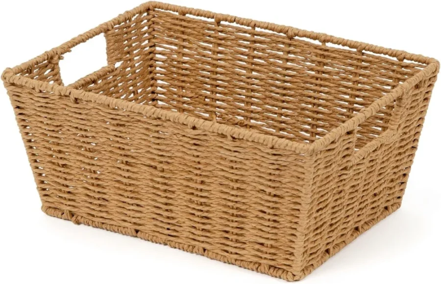 Panier de rangement en papier tressé beige, 31 x 24 cm