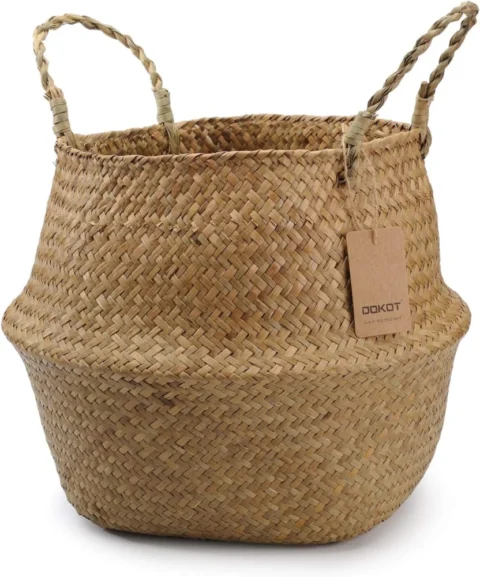 Panier en jonc de mer tressé main, rangement et plantes
