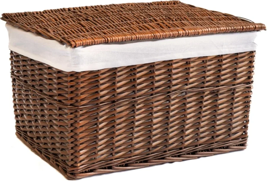 Panier en osier doublé avec couvercle amovible, 60 cm