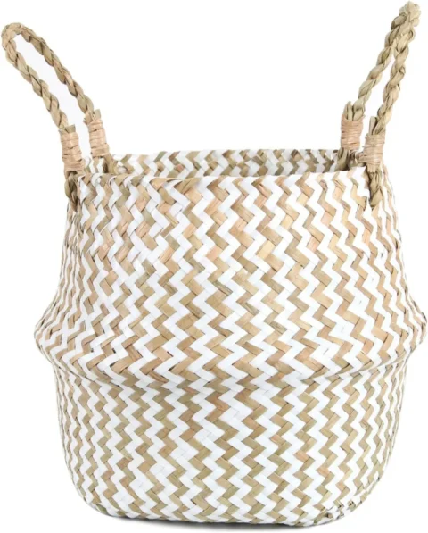 Panier en osier tressé avec poignée, blanc, 22 cm