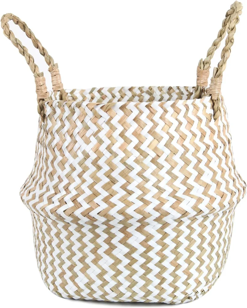 Panier en osier tressé avec poignée, blanc, 22 cm