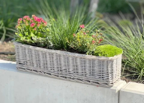 Panier jardinière tressé en rotin gris, 60 cm