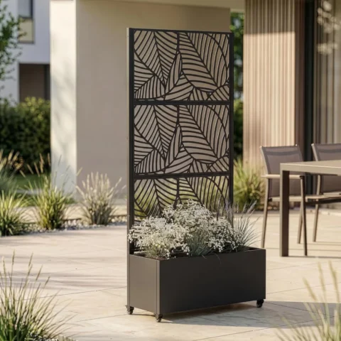 Paravent brise-vue avec jardinière noire 190 cm