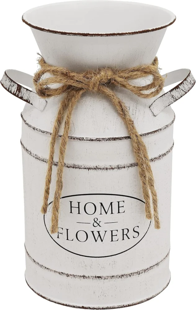 Petit pichet vase vintage blanc en métal, 19 cm