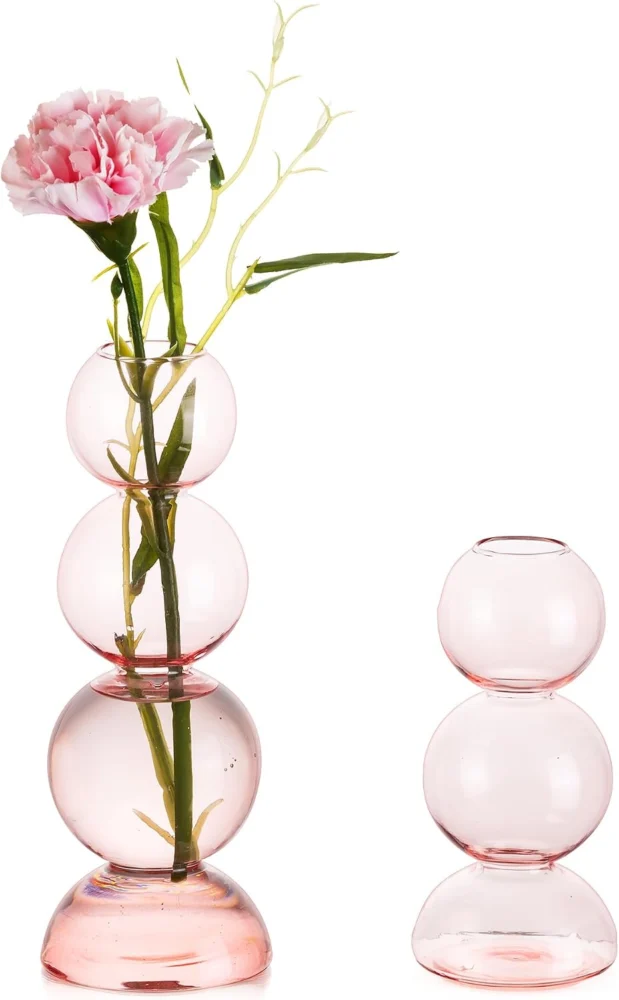 Petit vase à bulles en verre rose, décoration de table