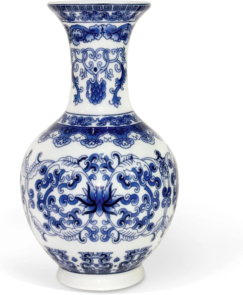 Petit vase bleu et blanc en porcelaine, 14 cm