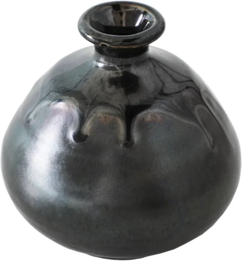 Petit vase bouteille en céramique noire métallisée