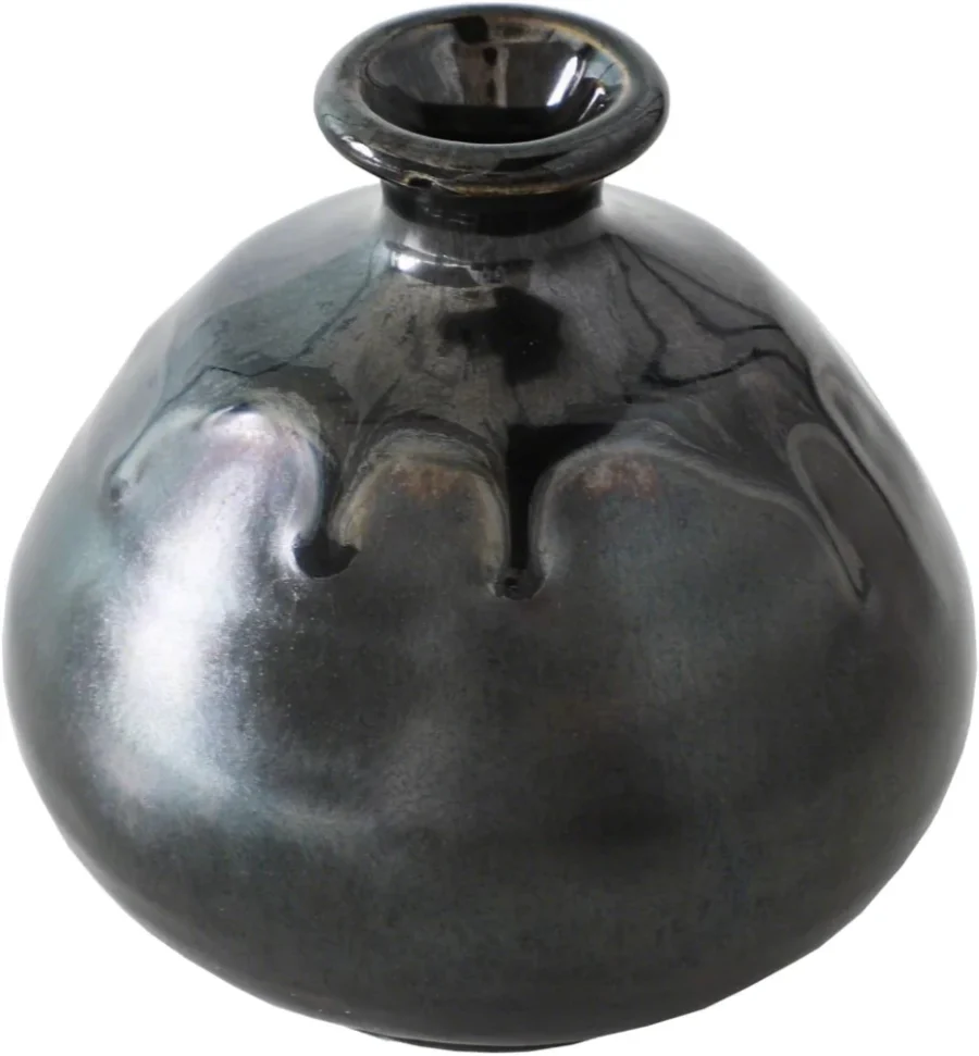 Petit vase bouteille en céramique noire métallisée