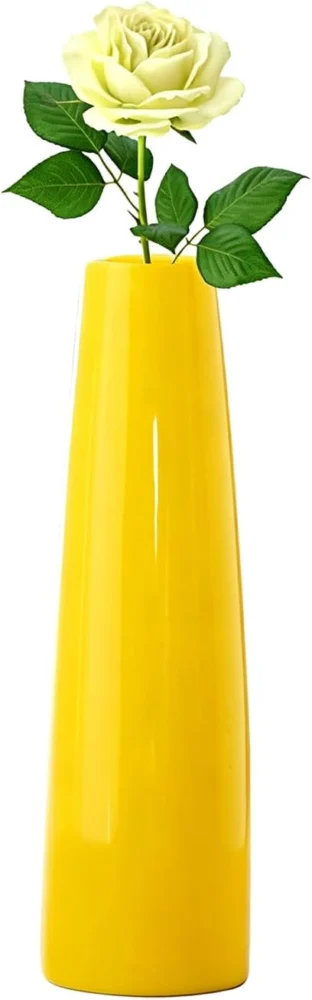 Petit vase conique en céramique jaune, 16,5 cm