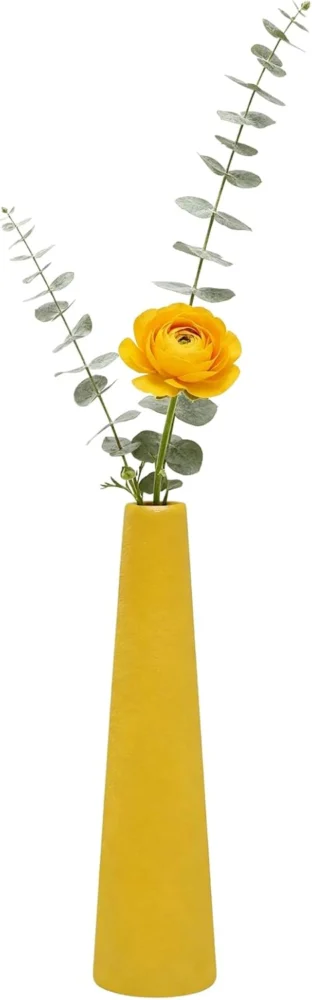 Petit vase conique en céramique jaune à tige unique