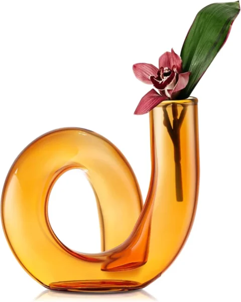 Petit vase en verre orange torsadé, 12 cm, soufflé main