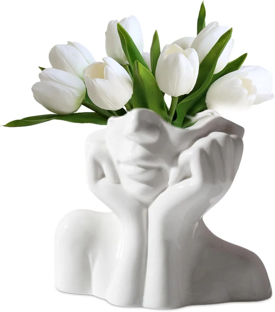 Petit vase tête de fille en céramique blanche